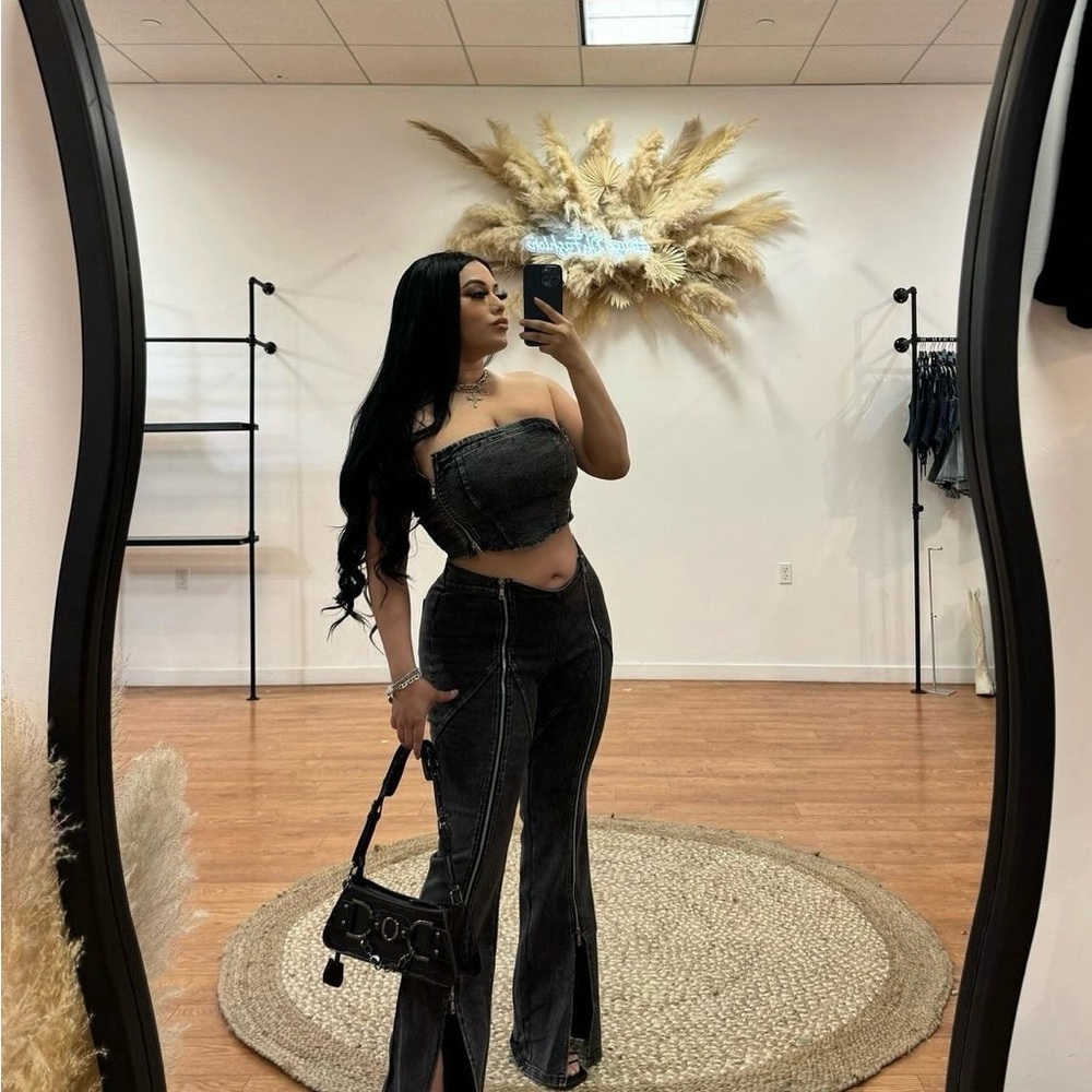 Stylish Black Denim Two-Piece Set